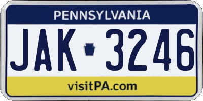 PA license plate JAK3246