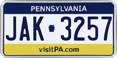 PA license plate JAK3257