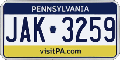 PA license plate JAK3259