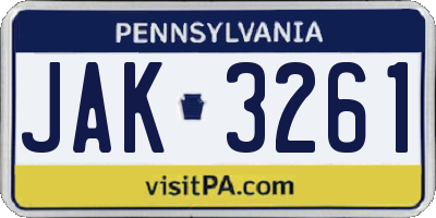 PA license plate JAK3261