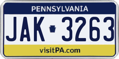 PA license plate JAK3263