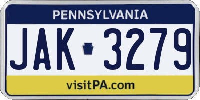 PA license plate JAK3279