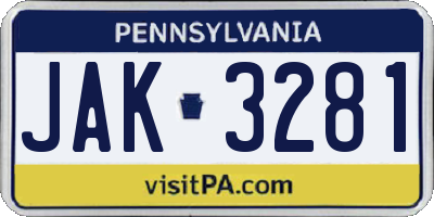 PA license plate JAK3281