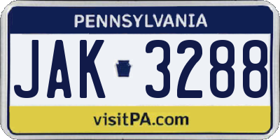 PA license plate JAK3288