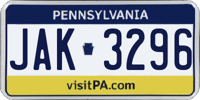 PA license plate JAK3296
