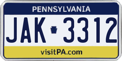 PA license plate JAK3312