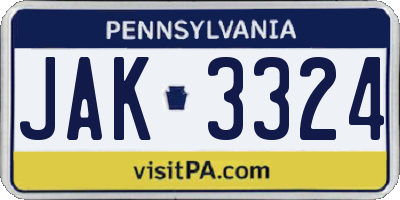 PA license plate JAK3324