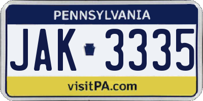 PA license plate JAK3335