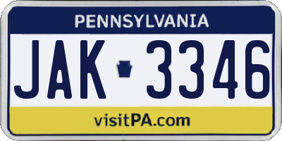 PA license plate JAK3346