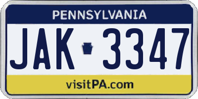 PA license plate JAK3347