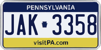 PA license plate JAK3358