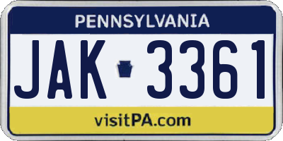 PA license plate JAK3361
