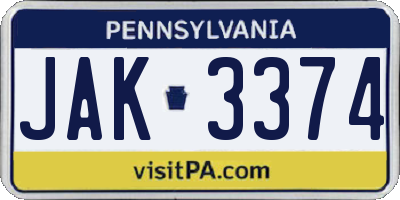 PA license plate JAK3374