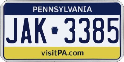 PA license plate JAK3385