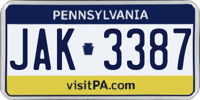 PA license plate JAK3387