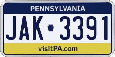 PA license plate JAK3391