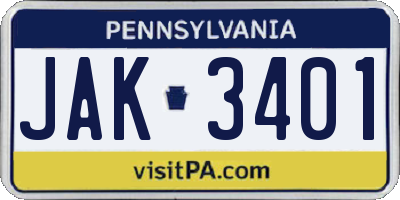 PA license plate JAK3401