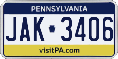 PA license plate JAK3406