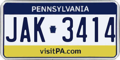 PA license plate JAK3414
