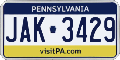 PA license plate JAK3429