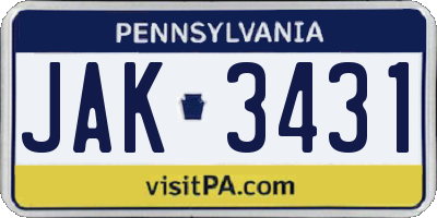 PA license plate JAK3431