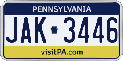 PA license plate JAK3446