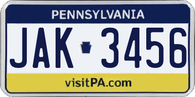 PA license plate JAK3456