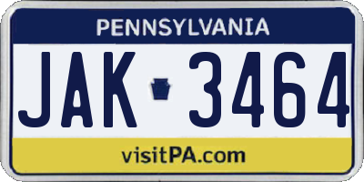PA license plate JAK3464