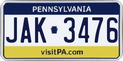 PA license plate JAK3476