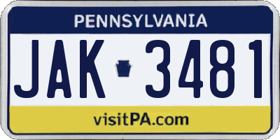 PA license plate JAK3481