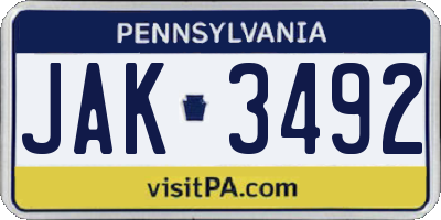 PA license plate JAK3492