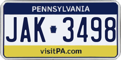 PA license plate JAK3498