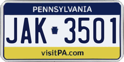 PA license plate JAK3501