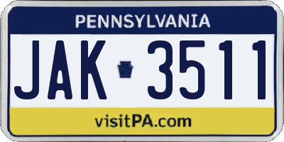 PA license plate JAK3511
