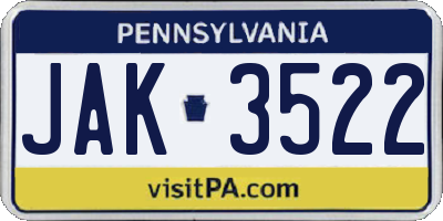 PA license plate JAK3522
