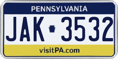 PA license plate JAK3532