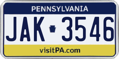 PA license plate JAK3546