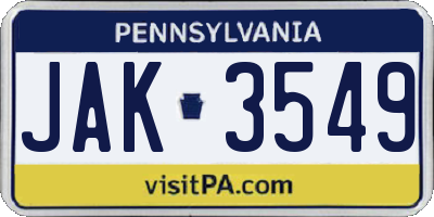 PA license plate JAK3549