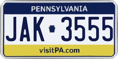 PA license plate JAK3555
