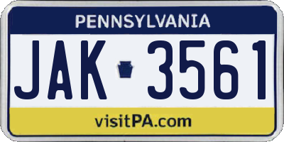 PA license plate JAK3561