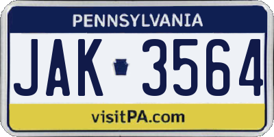 PA license plate JAK3564