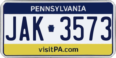PA license plate JAK3573