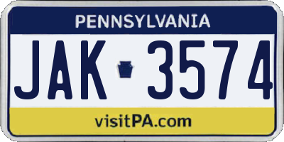 PA license plate JAK3574