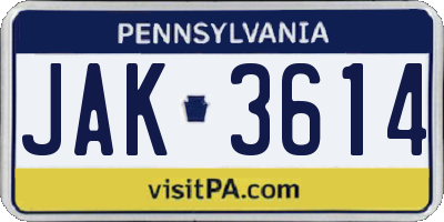PA license plate JAK3614
