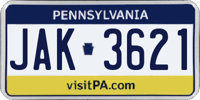 PA license plate JAK3621