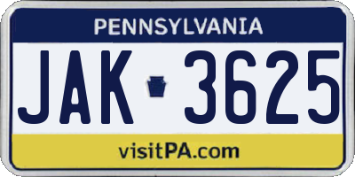 PA license plate JAK3625