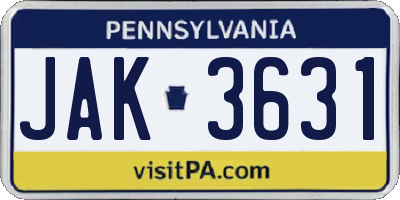 PA license plate JAK3631