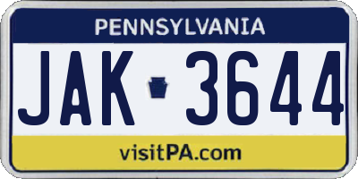 PA license plate JAK3644