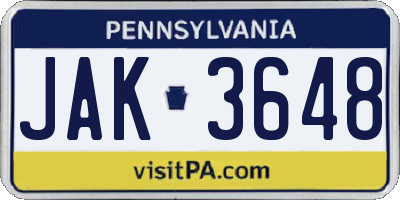 PA license plate JAK3648