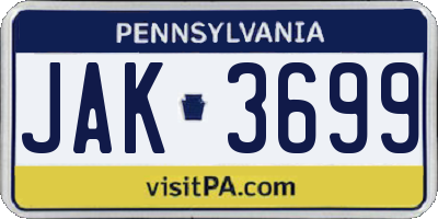 PA license plate JAK3699